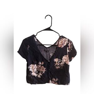 Kendall & Kylie Black Floral Crop Top